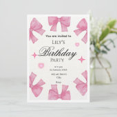 Cute Pink Bow Border Greeting Card l invitation  招待状 (スタンド正面)