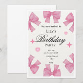 Cute Pink Bow Border Greeting Card l invitation  招待状 (正面/裏面)