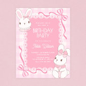 Cute pink bow bunny birthday 招待状
