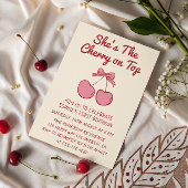 Cute Pink Bow Cherry on Top First Birthday 招待状