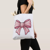 Cute Pink Bow Coquette Aesthetic Canvas Tote Bag トートバッグ (クローズアップ)