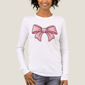 Cute Pink Bow Coquette Aesthetic Long Sleeve  トライブレンドＴシャツ (正面)