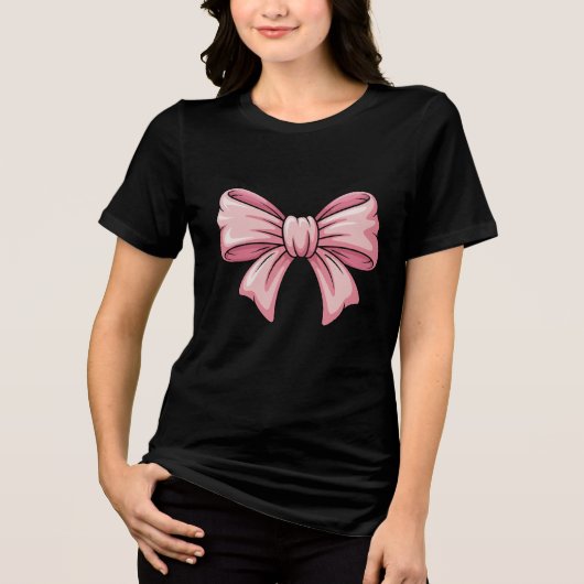 Cute Pink Bow Coquette Aesthetic Women's  トライブレンドＴシャツ (正面)