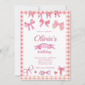 Cute Pink Bow Coquette Birthday Invitation 招待状 (正面)