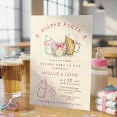 Cute Pink Bow Diaper Beer Baby Shower 招待状