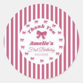 Cute Pink Bow First Birthday  ラウンドシール