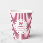 Cute Pink Bow First Birthday  紙コップ (正面)