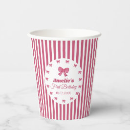 Cute Pink Bow First Birthday  紙コップ