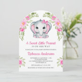 Cute Pink Bow Floral Elephant Baby Shower 招待状 (スタンド正面)