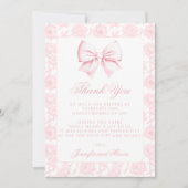 Cute pink bow floral preppy baby girl shower サンキューカード (正面)