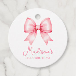 Cute Pink Bow Girl First Birthday フェイバータグ