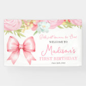 Cute Pink Bow Girl First Birthday 横断幕 (横)