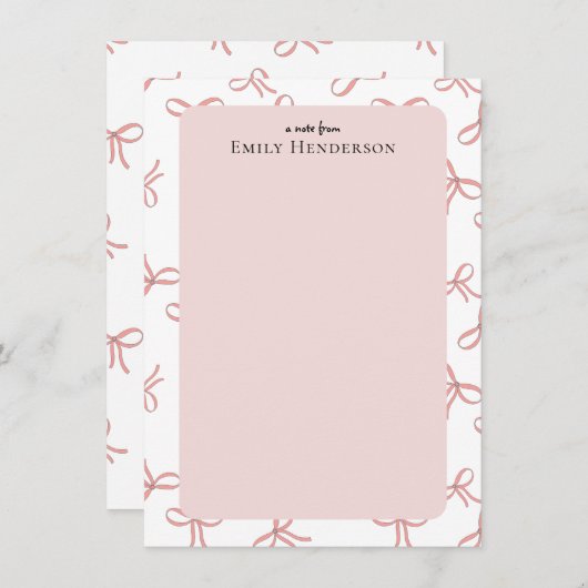 Cute Pink Bow Girly Coquette Frame  ノートカード (正面/裏面)