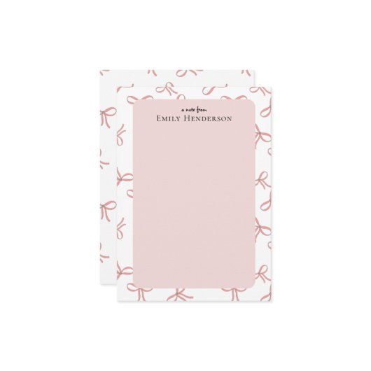 Cute Pink Bow Girly Coquette Frame ノートカード (正面/裏面インサイチュ)