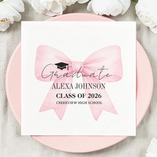 Cute Pink Bow Graduation Cap Graduate スタンダードカクテルナプキン