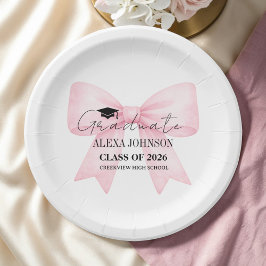 Cute Pink Bow Graduation Cap Graduate ペーパープレート