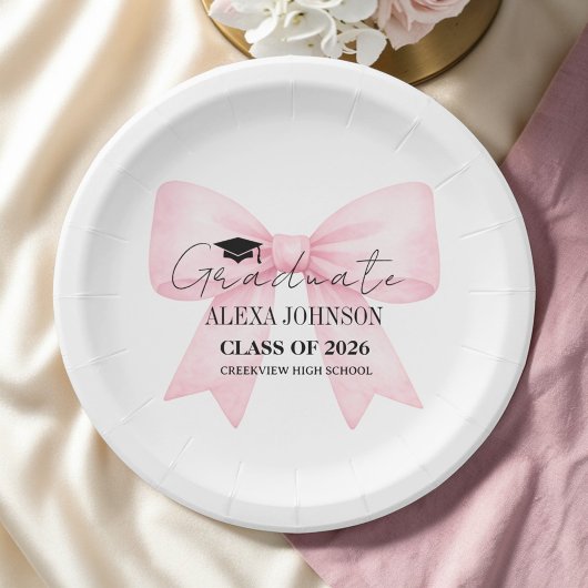 Cute Pink Bow Graduation Cap Graduate ペーパープレート