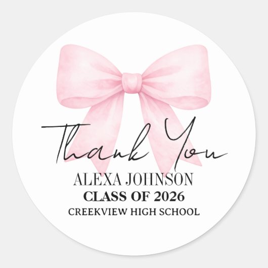 Cute Pink Bow Graduation Cap Graduate ラウンドシール (正面)