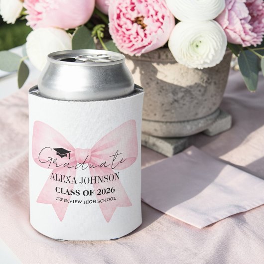 Cute Pink Bow Graduation Cap Graduate 缶クーラー