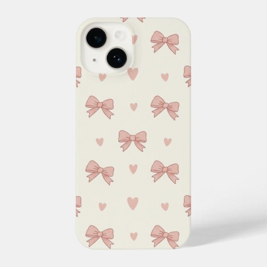 Cute Pink Bow & Heart Coquette AestheticPhone Case iPhoneケース (裏面)
