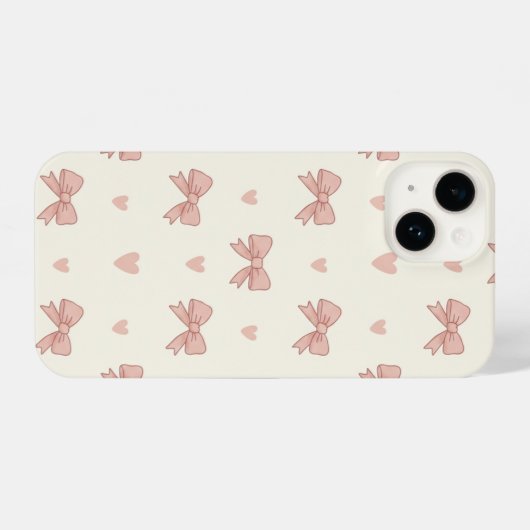 Cute Pink Bow & Heart Coquette AestheticPhone Case iPhoneケース (裏面横)