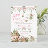 Cute Pink Bow Little Fairy Wildflowers Baby Shower 招待状 (スタンド正面)