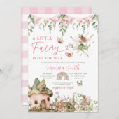 Cute Pink Bow Little Fairy Wildflowers Baby Shower 招待状 (正面/裏面)