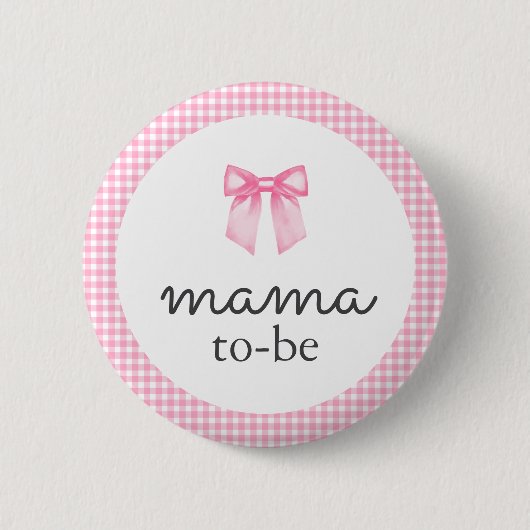 Cute Pink Bow Mama To Be 缶バッジ (正面)