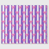 Cute Pink Bow Purple Stripe Pattern Girly ラッピングペーパー (フラット)