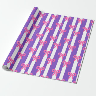  Cute Pink Bow Purple Stripe Pattern Girly ラッピングペーパー