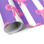 Cute Pink Bow Purple Stripe Pattern Girly ラッピングペーパー (ロールコーナー)