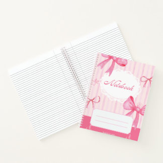 Cute Pink Bow Spiral Notebook | Coquette School ノートブック