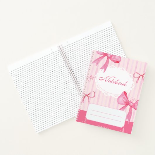 Cute Pink Bow Spiral Notebook | Coquette School  ノートブック (内部)