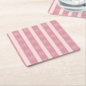 Cute Pink Bow Stripe Pattern – Girly Aesthetic スクエアペーパーコースター (アングル)
