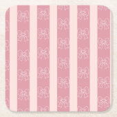 Cute Pink Bow Stripe Pattern – Girly Aesthetic スクエアペーパーコースター (正面)