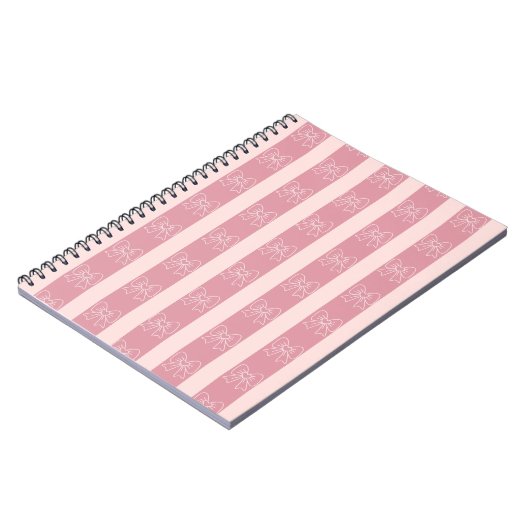 Cute Pink Bow Stripe Pattern – Girly Aesthetic ノートブック (左側)