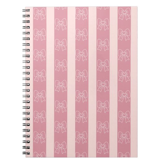 Cute Pink Bow Stripe Pattern – Girly Aesthetic ノートブック (正面)
