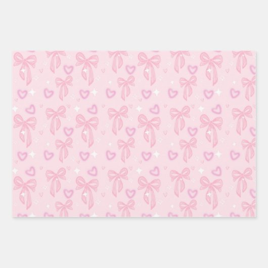 Cute Pink Bow Wrapping Paper ラッピングペーパーシート (正面)