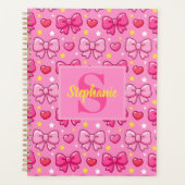 Cute Pink Bows and Hearts Personalized Monogram プランナー手帳 (正面)