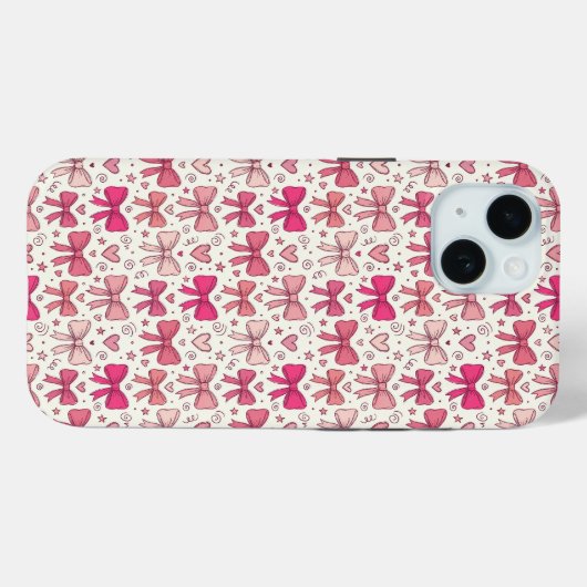 Cute Pink Bows Hearts Hand-Sketched Pattern Case-Mate iPhoneケース (裏面 (横))