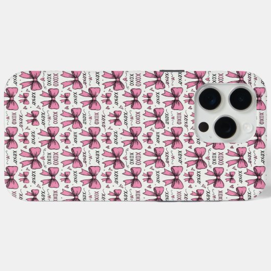Cute Pink Bows XOXO Doodle Coquette Pattern Case-Mate iPhoneケース (裏面 (横))