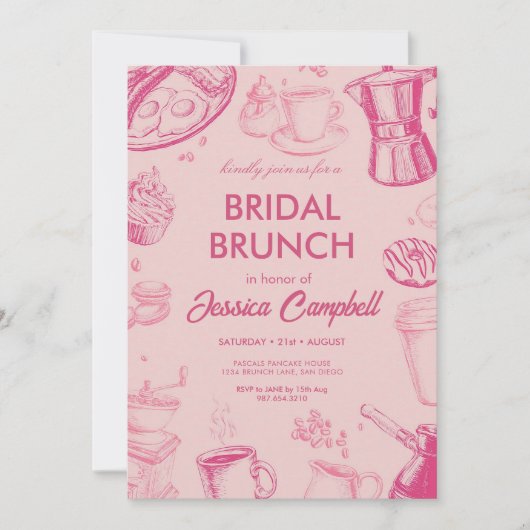 Cute Pink Bridal Brunch With Bride Bridal Shower 招待状 (正面)