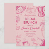 Cute Pink Bridal Brunch With Bride Bridal Shower 招待状 (正面/裏面)