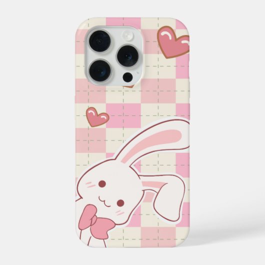 Cute Pink Bunny Phone Case | Kawaii Rabbit Heart P iPhoneケース (裏面)