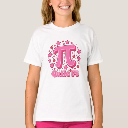 Cute Pink Butterfly "Cutie Pi" Math Pun Girl's  Tシャツ (正面)