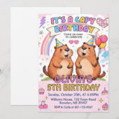 Cute Pink Capy Birthday - Girly Capybara Birthday 招待状 (正面/裏面)