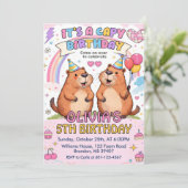 Cute Pink Capy Birthday - Girly Capybara Birthday 招待状 (スタンド正面)