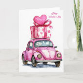 Cute Pink Car Valentine`s Day Card  カード (正面)