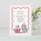 Cute Pink Cat Kid's Birthday Party 招待状 (スタンド正面)