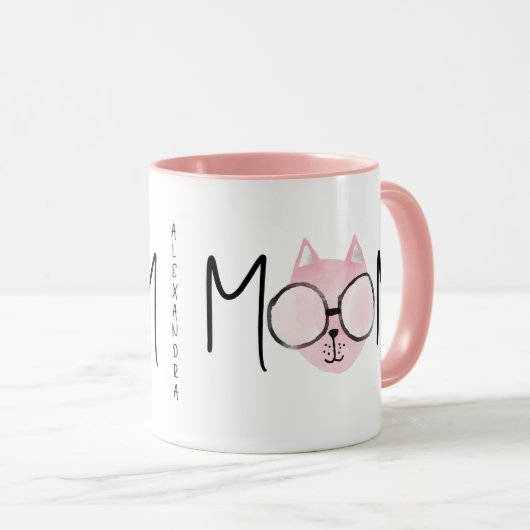 Cute Pink Cat's Mother Mothers Day Personalized マグカップ (正面右)